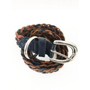 Two Toned Braided Genuine Leather Belt Silver Buckle Guatemala Made Size SM